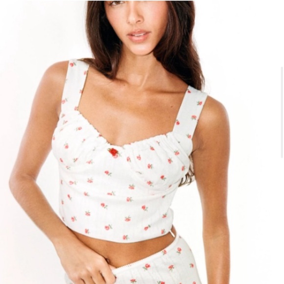 With Jean Tops - With Jean Bridgette Top - Red Pointelle XL